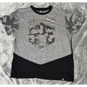 Southpole Shirt Mens Large Gray Black Color Block Palm Logo Graphic Crewneck Tee